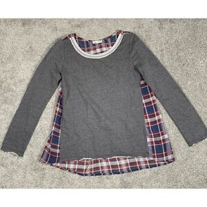 Hem & Thread Women's‎ Long Sleeved Top Shirt Blouse Plaid Pleated Flowy SMALL